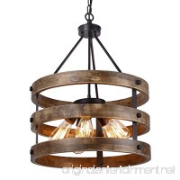 Anmytek Metal and Circular Wood Chandelier Pendant Five Lights Oil Black Finishing Retro Vintage Industrial Rustic Ceiling Lamp Light - B073YZP4Y2