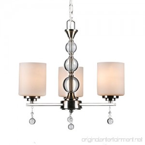 CO-Z Brushed Nickel 3 Light Chandelier Contemporary Ceiling Lighting Fixtures for Dining Room Hallway with K9 Crystal Balls w/Satin Etched Cased Opal Glasss Shade - B076PBJBV7