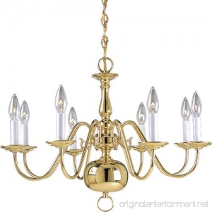 Progress Lighting P4357-10 8-Light Americana Chandelier with Delicate Arms and Decorative Center Column and Candelabra Lamps Polished Brass - B001BQGVG4