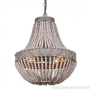Anmytek Metal and Circular Wood Bead Chandelier Pendant Three Lights Grey Finishing Retro Vintage Industrial Rustic Ceiling Lamp Light - B075CS5QMW
