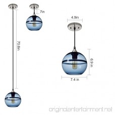 Casamotion Pendant Lighting Handblown Glass Drop Hanging Light Unique Optic Glass Pendant Lamp Brushed Nickel Finish Grey Blue 7'' - B07CLMH21Y