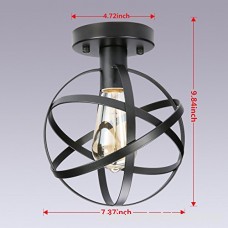 KingSo Metal Ceiling Light 1-Light Black Globe Flush Mount Spherical Light Fixture With Cage For Headboard Porch Bedroom Kitchen Bathroom - B074FXDK1Y