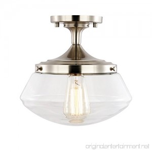 Light Society Crenshaw Flush Mount Ceiling Light Satin Nickel with Clear Glass Shade Vintage Industrial Modern Lighting Fixture (LS-C246-SN) - B07BS32VWY
