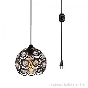 Surpars House Plug-in Crystal Pendant Light with 15' Cord Dimmer Switch in Cord 1-Light Black - B075ZQDV9N
