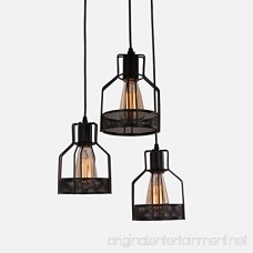 Unitary Brand Rustic Black Metal Cage Shade Dining Room Pendant Light with 3 E26 Bulb Sockets 120W Painted Finish - B01G8PMJH2