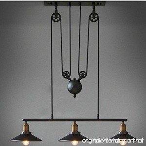 WINSOON Industrial Vintage Chandeliers Pulley 3 Light Pendant lighting Fixture for Pool Table Farmhouse Kitchen Island Bar Retro Hanging Lamp 3 Heads Black Painted - B0171IU184