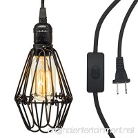 Y-Nut 15' Hanging Light Socket With Plug  15ft Smal Ceiling Pendant Light With Cage and Switch  E26/E27 Socket  Vintage Industrial Style  PDT-009 (Black) - B06XCH6B2B