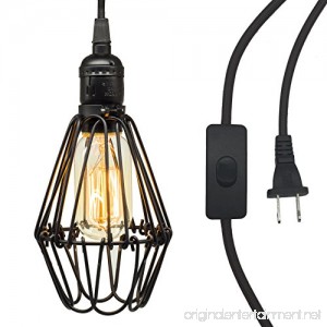 Y-Nut 15' Hanging Light Socket With Plug 15ft Smal Ceiling Pendant Light With Cage and Switch E26/E27 Socket Vintage Industrial Style PDT-009 (Black) - B06XCH6B2B