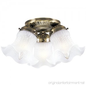 6668600 Three-Light Flush-Mount Interior Ceiling Fixture Antique Brass Finish with Frosted Ruffled Edge Glass - B000U5R1KW