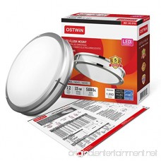 OSTWIN 12-inch LED Flush Mount Ceiling Light DR Series 15w (75 Watt Equivalent) Dimmable 5000K (Daylight) 1050 Lumens Nickel Finish with Acrylic Shade UL and Energy Star Listed - B078J6P4SF