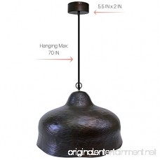 1-Light Dark Antique Brown & Cooper Wave Hanging Pendant Ceiling Fixture | 32 Large Wave Dome with Shiny Copper Interior Finish - Adjustable Hanging Max. 70 IN 60W - B07C5D3GCH