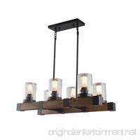 Decomust Dot Com / Rectangular Pendant Lighting Chandeliers Kitchen Wood Distressed Black And Wood Rustic/Lodge Kitchen Island Light with Seeded Shade - B07FTTL1QK