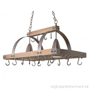 Elegant Designs PR1001-WOD 2 Light Kitchen Wood Pot Rack with Downlights Wood with Brushed Nickel Accents - B01N1PMFQG