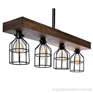 Farmhouse Lighting Triple Wood Beam Rustic Decor Chandelier Light - Great in Kitchen Bar Industrial Island Billiard Foyer and Edison Bulb. Wooden Vintage Reclaimed Four Light With Cages (Smooth) - B0797DCL9F