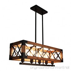 Lingkai Wood Chandelier Rectangular Pendant Ceiling Light Chandelier Kitchen Island Lighting 5-Light Farmhouse Hanging Light Fixture - B07DWXZ5WB