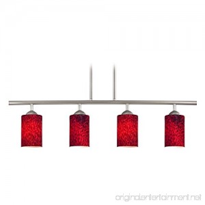 Modern Linear Pendant Light with 4-Lights and Red Glass in Satin Nickel Finish - B00IGTA6DI