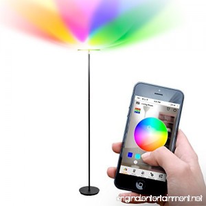 Brightech Kuler Sky Color Changing Torchiere LED Floor Lamp - Dimmable iOs & Android App Remote Control Light - Lamp for Living Rooms Game Rooms & Bedrooms - Adjustable Pivoting Head - Black - B01LDT39AE