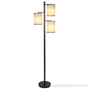 Brightech Liam - Tall Free Standing 3 Light LED Pole Floor Lamp - Alexa Compatible Lamps With Asian Lantern Shades- Contemporary Uplight & Downlight for Living Room Office Bedroom - Bronze - B077KDRFRF