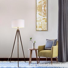 Light Society Celeste Tripod Floor Lamp Walnut Wood Legs with Antique Brass Finish and White Fabric Shade Mid Century Contemporary Modern Style (LS-F233-WAL) - B07BSVVPLJ