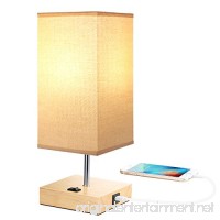 Bedside Table Lamps with USB Port for Bedroom  Living Room  A19 LED Bedside Lamp  Wood Desk Lamp USB Charging Port Station  E26 USB Nightstand Lamp  Beige Linen Fabric Lampshade (USB Output 5V 2.1A) - B07CXV476S