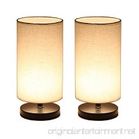 DEEPLITE Wood Table Lamp with Fabric Shade  LED Bulb Bedside Desk Lamp  set of 2 (Round) - B074W4MVN2