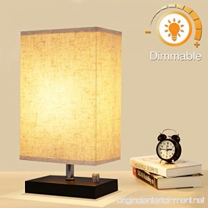 Dimmable Bedside Lamp KingSo Solid Wooden Base Plug In Table Lamp With Dimmer Knob Switch E26 Nightstand Lamp Fabric Shade For Bedroom Babyroom Living Room - B074H21R9Q