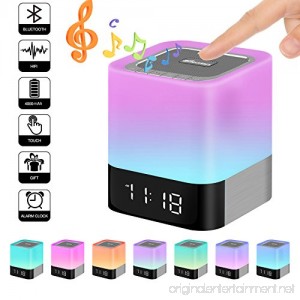Elecstars Portable Night Light -Touch Sensor Bedside Lamp with Bluetooth Speaker Dimmable Table Lamp with Alarm Clock 4000mAh Battery Support MP3 USB AUX Best Gift for Kids Party Bedroom Outdoor - B077694C8L