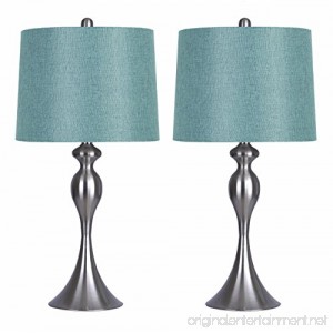 Grandview Gallery Table Lamps with Turquoise Shade Set of 2 – Linen and Brushed Nickel 26.5” Table Lamps for Bedside Dressers and Much More – ST90215HT-(W) - B074GJ21YC