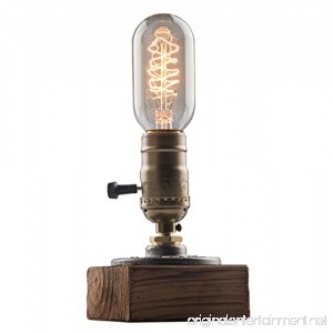 OYGROUP Vintage Weathered Wood Table Lamp Wooden Base Retro Industrial Steampunk Iron Pipe Desk Light for Bedside Bedroom Living Dining Room Cafe Bar Studio Hallway House Decor E26 Dimmable Lamps LED - B07D32Q79K