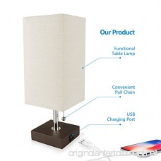 USB Bedside Table Lamp Seealle Solid Wood Nightstand Lamp Minimalist Bedside Desk Lamp With USB Charging Port Unique Lampshde Convenient Pull Chain Perfect for Living Room Bedroom(Havana Brown) - B07D35KDBW
