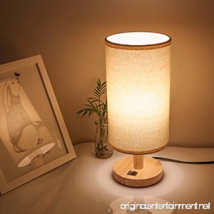 Wood Bedside Lamp Small Nightstand Lamp End Table Lamp for Kids Boys Girls Adults Bedroom Side Table Lamp Modern Farmhouse LED Desk Lamp with Round Beige Linen Lamp Shade and Wood Base 5¡Á12.6 - B07CXZM8MN