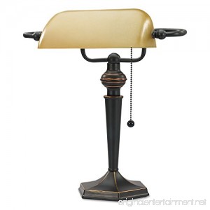 Alera ALELMP537BZ Traditional Banker's Lamp 16 High Amber Shade with Antique Bronze Base - B01LQUS53Q