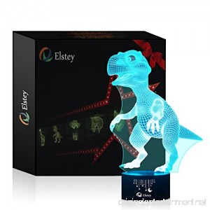 Dinosaur 3D Night Light Touch Table Desk Lamp Elsley 7 Colors 3D Optical Illusion Lights with Acrylic Flat & ABS Base & USB Cabler for Christmas Gift - B01K1RNHM4