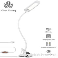 LVWIT LED Desk Lamp Stepless Dimmable 3000K to 6000K，5W USB Powered Clamp Light with 24 LEDs  Flexible Clip On Lights  Memory Function White Version - B06XW7T1KH