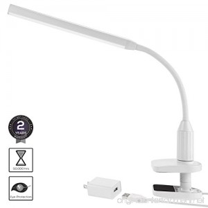 Torchstar 24 LEDs Dimmable Flexible Gooseneck Clamp Desk Lamp Eye-Care Touch Sensitive 5W Light Memory Function USB Charger + Power Adapter 50000 hours Lifespan & 2 Years Warranty (White) - B01MDKUUB2