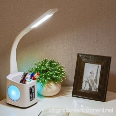 Wanjiaone study led desk lamp with usb charging port&screen&calendar&color night light kids dimmable led table lamp with pen holder&alarm clock desk reading light for students 10W 2A - B074J4YNGF