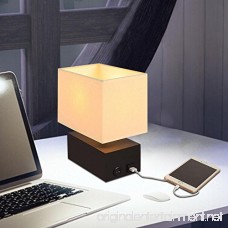 Wooden Table Lamp 5V/2A USB Charging Port On-Off Rocker Switch Black Rectangle Wooden Base Cream Fabric Shade - B073Q55LX8