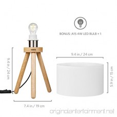 Tomons Wood Tripod Bedside Lamp Simple Design with Soft Light for Bedroom Decorated in Warm and Cozy Ambience Polyester White Fabric Lampshade Packaged with 4W LED Bulb Warm White Light 39cm High - B07BK4JK3N