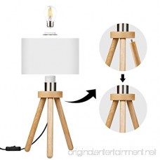 Tomons Wood Tripod Bedside Lamp Simple Design with Soft Light for Bedroom Decorated in Warm and Cozy Ambience Polyester White Fabric Lampshade Packaged with 4W LED Bulb Warm White Light 39cm High - B07BK4JK3N