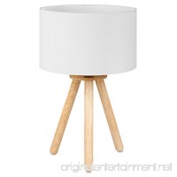 Tomons Wood Tripod Bedside Lamp  Simple Design with Soft Light for Bedroom Decorated in Warm and Cozy Ambience  Polyester White Fabric Lampshade  Packaged with 4W LED Bulb  Warm White Light  39cm High - B07BK4JK3N