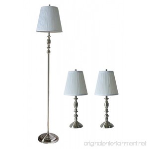 Urbanest Eleanor 3-Piece Table and Floor Lamp Set Brushed Nickel with Off White Pleated Shades - B017J3J0CY