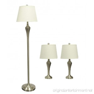 Urbanest Lincoln 3-piece Table and Floor Lamp Set in Brushed Nickel with Beige Linen Lamp Shades - B00YHYPJ8S