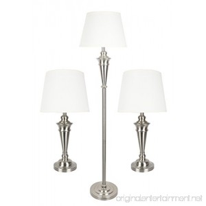Urbanest Peterson Set of 3 Table and Floor Lamps Brushed Nickel with Cream Linen Shades - B06XDVVXGZ