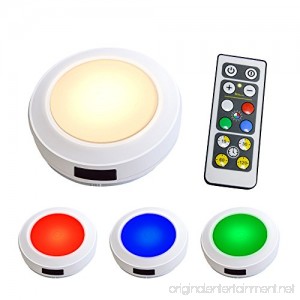 HONWELL Cabinet Light 4 Pack RGB Color Changing Puck Light Remote Controlled Counter Light Battery Operated Closet Light with Brightness Dimmable and Timer Setting Wireless Warm Light (3000K). - B07B2YLY6D
