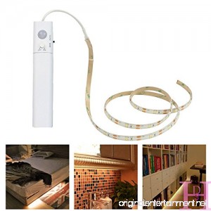 LED Battery Operated Bed Light Motion Sensor Flexible Led Strip Rope Light Kit Tape Stair Night Step Lighting for Bedroom Cabinet Warm White 3000K - B071RV4PGP