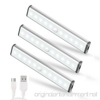 Motion Sensor Cabinet Led Light  USB Rechargeable 3 Modes Switch(G ON and OFF) Magnetic Stick On Anywhere Outdoor Portable Night Light Lamp Bulb Lighting Bar for Closet Wardrobe (3 Pack 10LED  Silver) - B071GVG19X