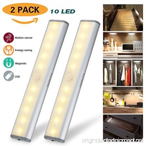 Motion Sensor Light Cabinet Lights USB Rechargeable 10 LED Cabinet Lighting Magnetic Removable Stick-On Anywhere for Closet/Wardrobe/Drawer/Cupboard Warm White Light Silver 2 Pack - B06XY7KFWD