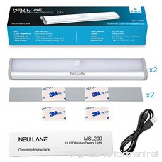 Neu Lane 10 LED Light Strip (Upgraded) - Ultra Bright Magnetic Light Bar w/ USB Rechargeable Battery & Motion Sensor Mode - Best Wireless Stick On Lighting for Under Cabinet Counter & Closet (2 Pack) - B0785PQ6KG
