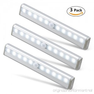 Wonyered Motion Sensor Closet Lights 3-Pack 10 LED Automatic Activated Cabinet Lighting Wireless Battery Powered Night Light Bar with Magnetic Strip Tapes for Wardrobe/ Stairs/ Basement/ Kitchen - B076TZ6HNV
