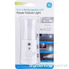 GE 3-in-1 LED Power Failure Night Light Plug-In Rechargeable Light Sensing Auto On/Off Foldable Plug Soft White Light Emergency Flashlight Tabletop Light Glossy White Finish 11096 - B0015HKGTC
